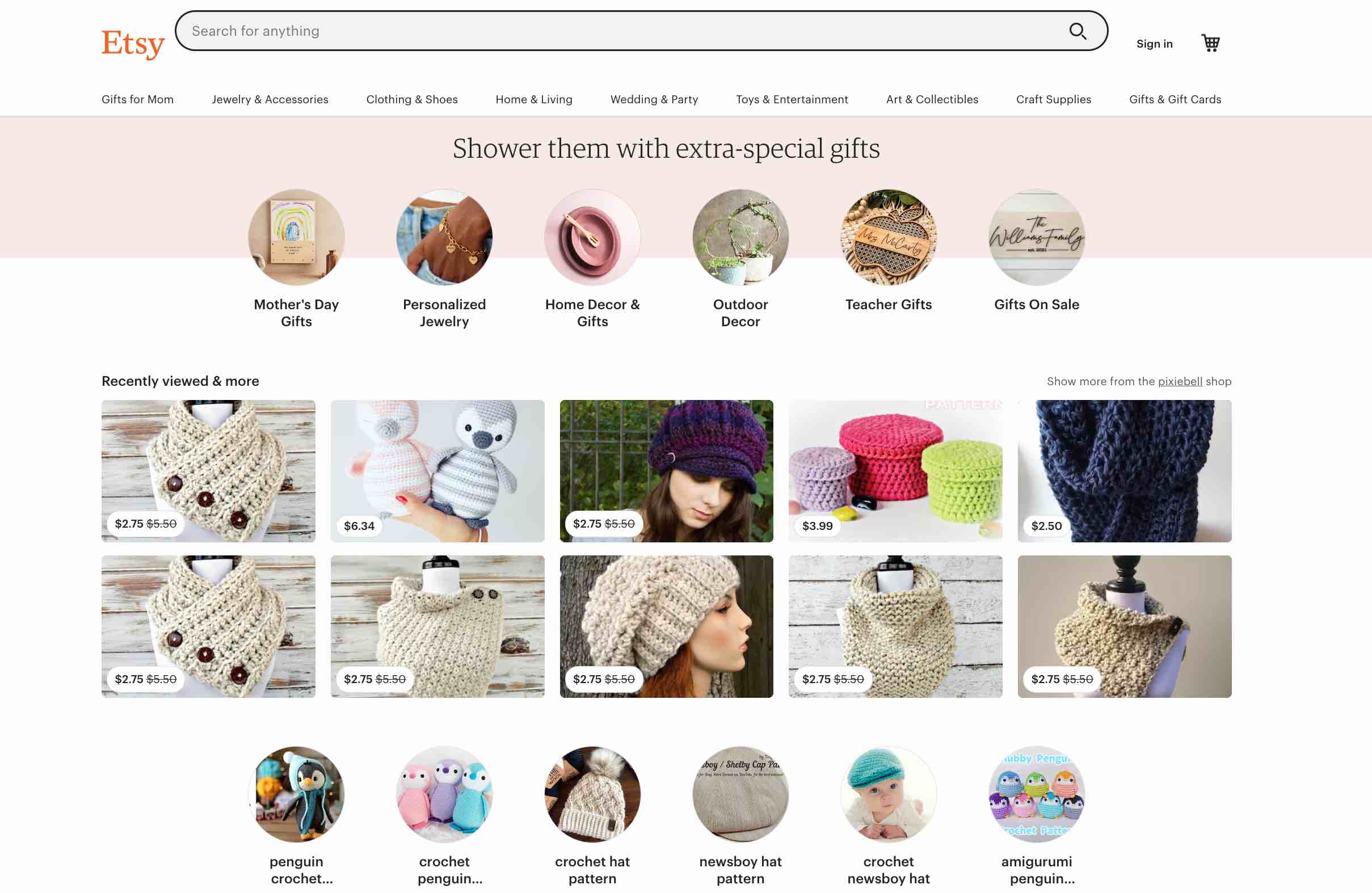 نمونه شخصی سازی وب سایت Etsy