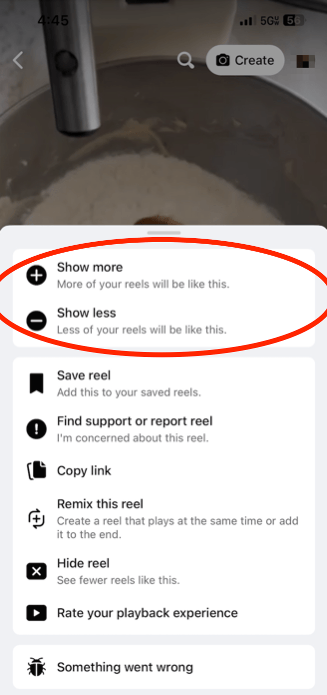 facebook reels show more, show less options