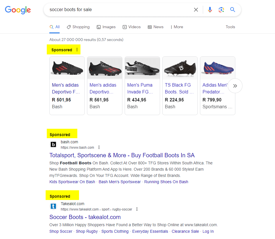 google ad placement example