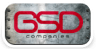 Logo of GSD Company, featuring the letters 'GSD' in red on a metallic plate background with rivets on the corners and the word 'companies' in small white letters below.