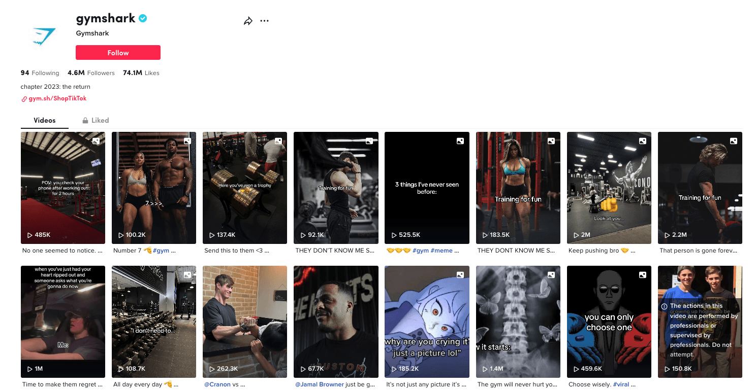 gymshark tiktok page