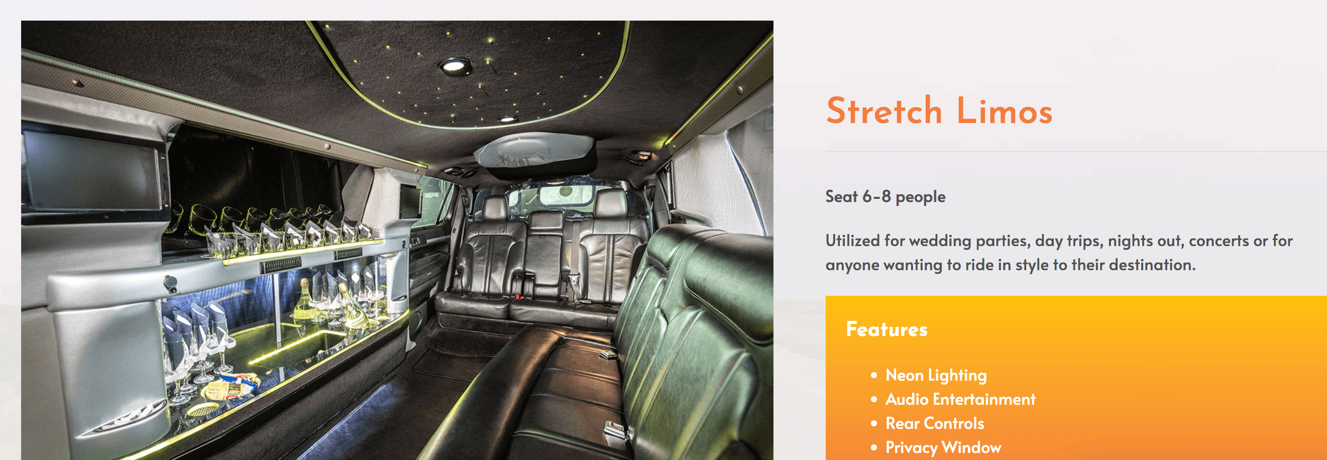 Images of the inside of a limo on a limo company's website