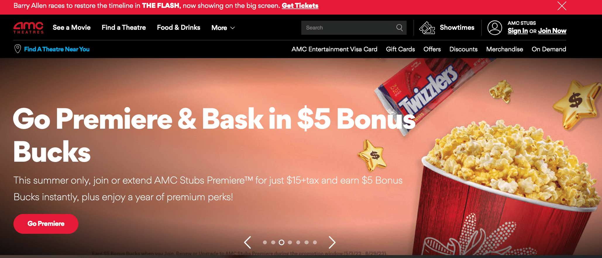 Homepage for AMC featuring their benefits of their membership