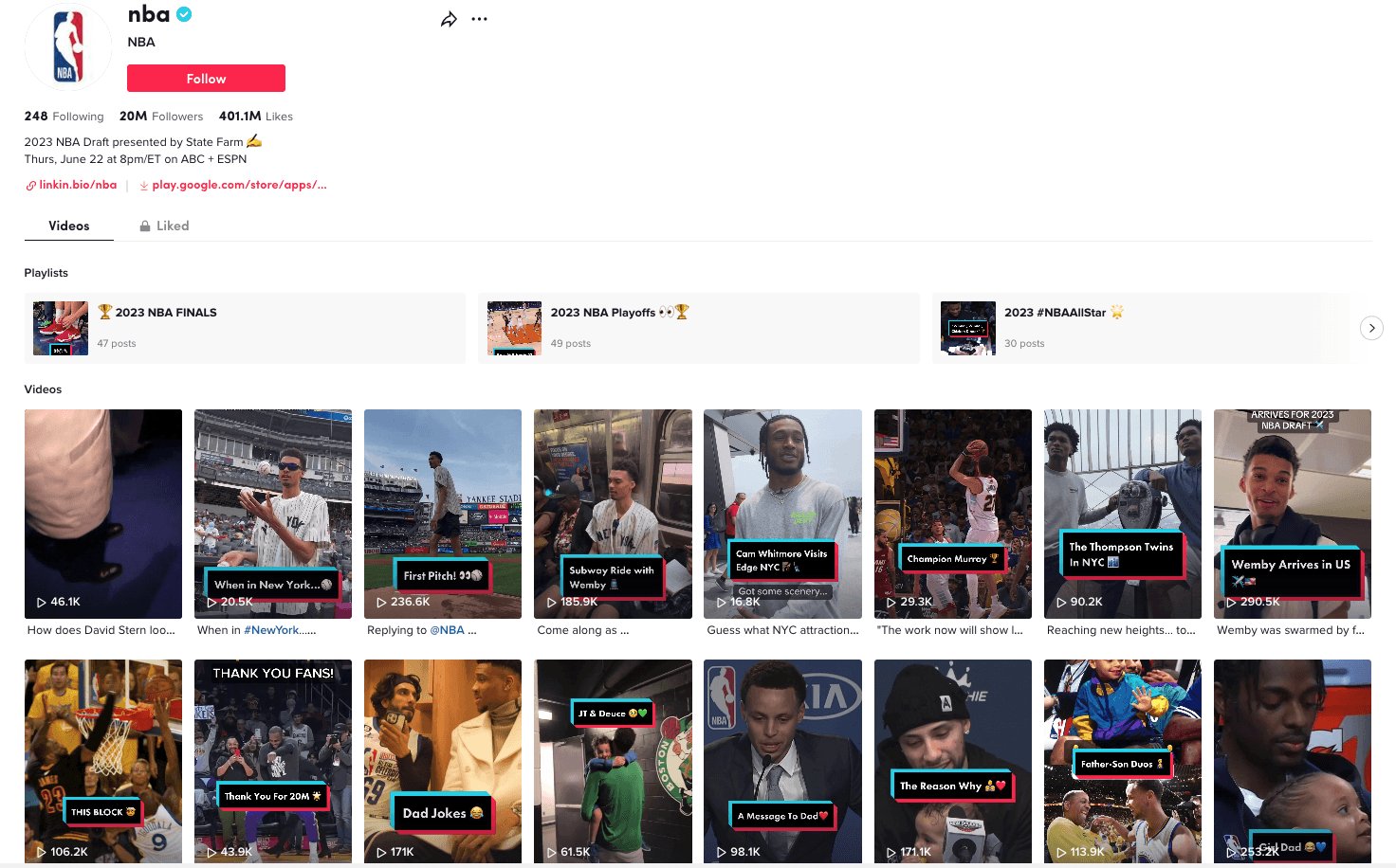 nba tiktok page