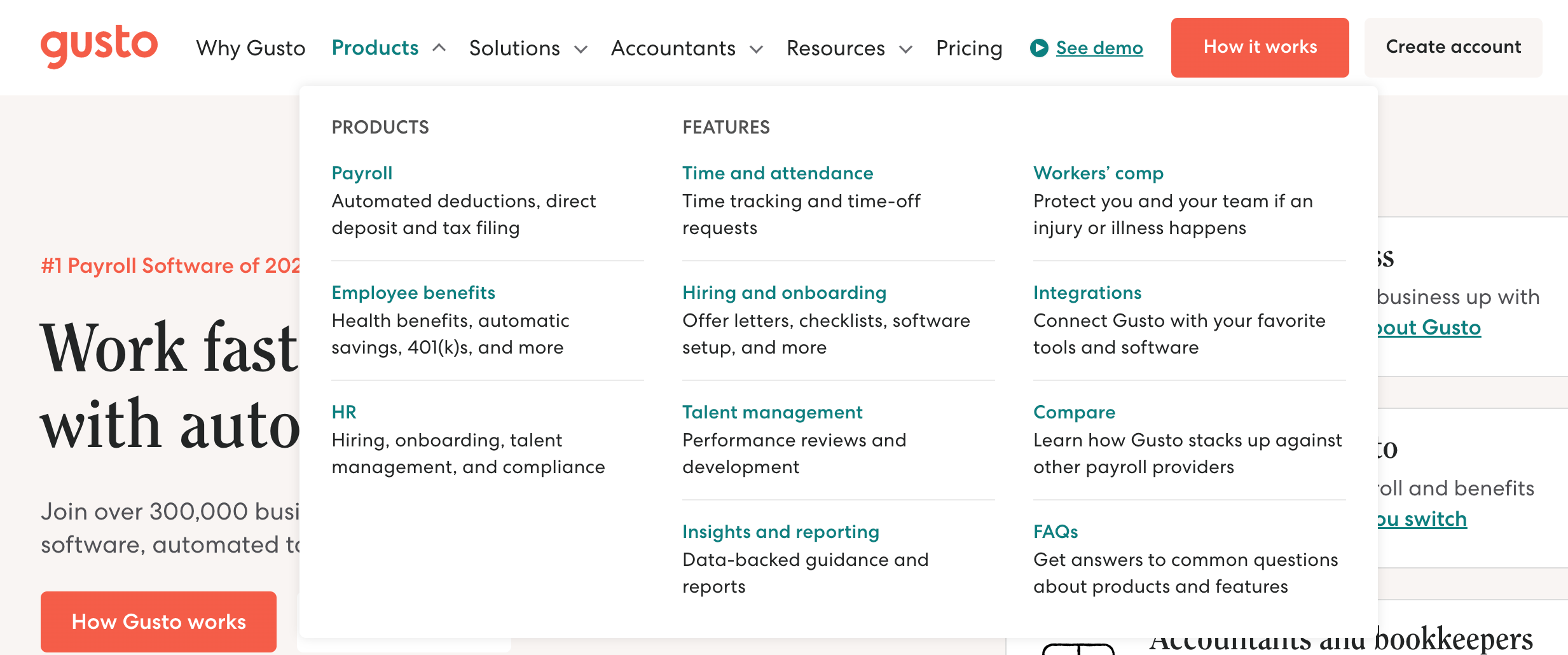 Navigation organization from a payroll services company