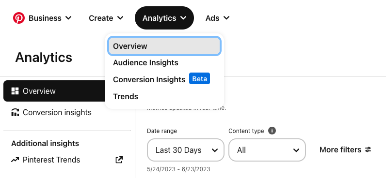 pinterest analytics options