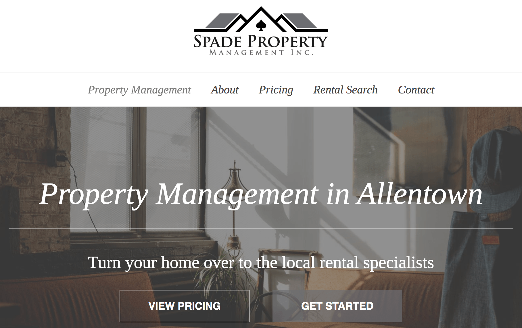 Property management website showing their white design