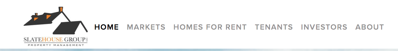 A house logo featured in the navigation bar of a property management website