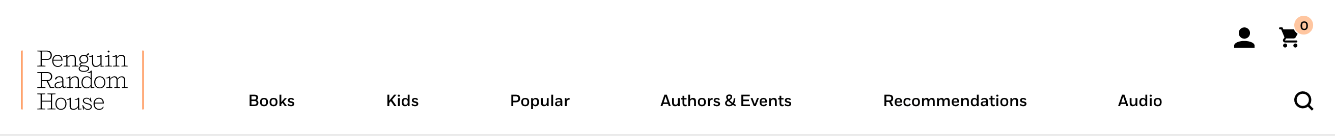 Navigation bar on Penguin Random House's website