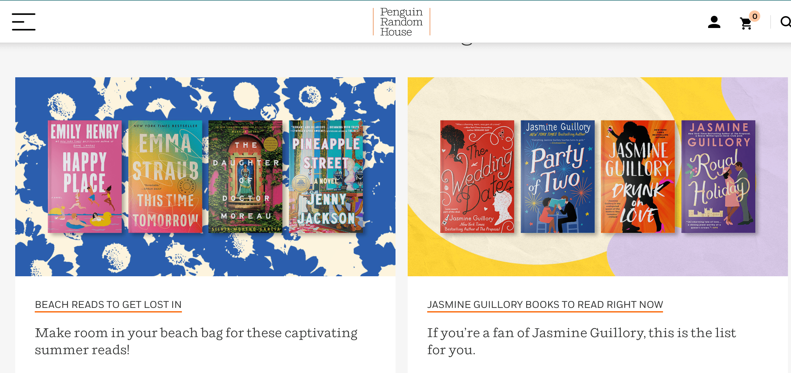 Pictures of books on Penguin Random House's website