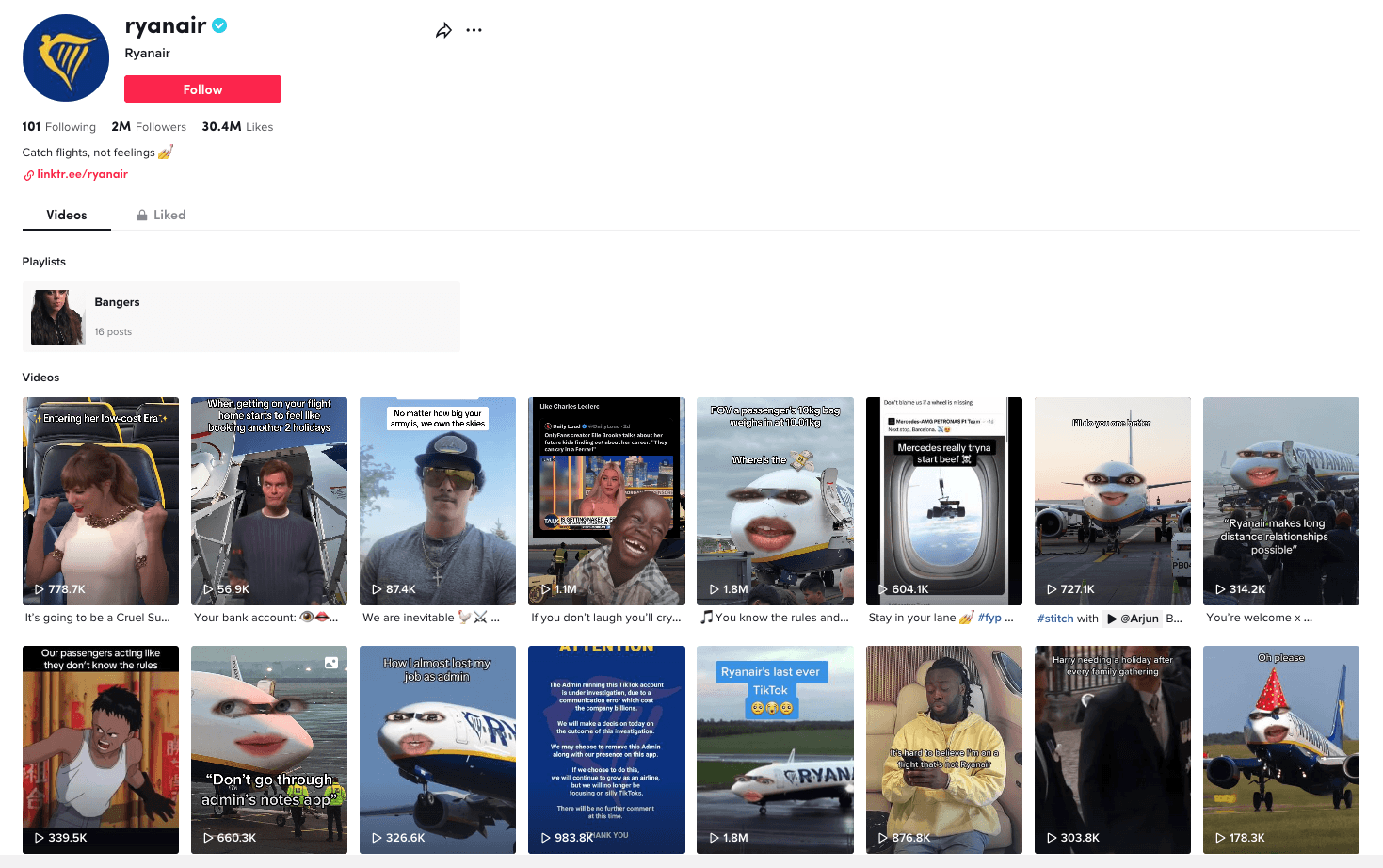 ryanair tiktok page
