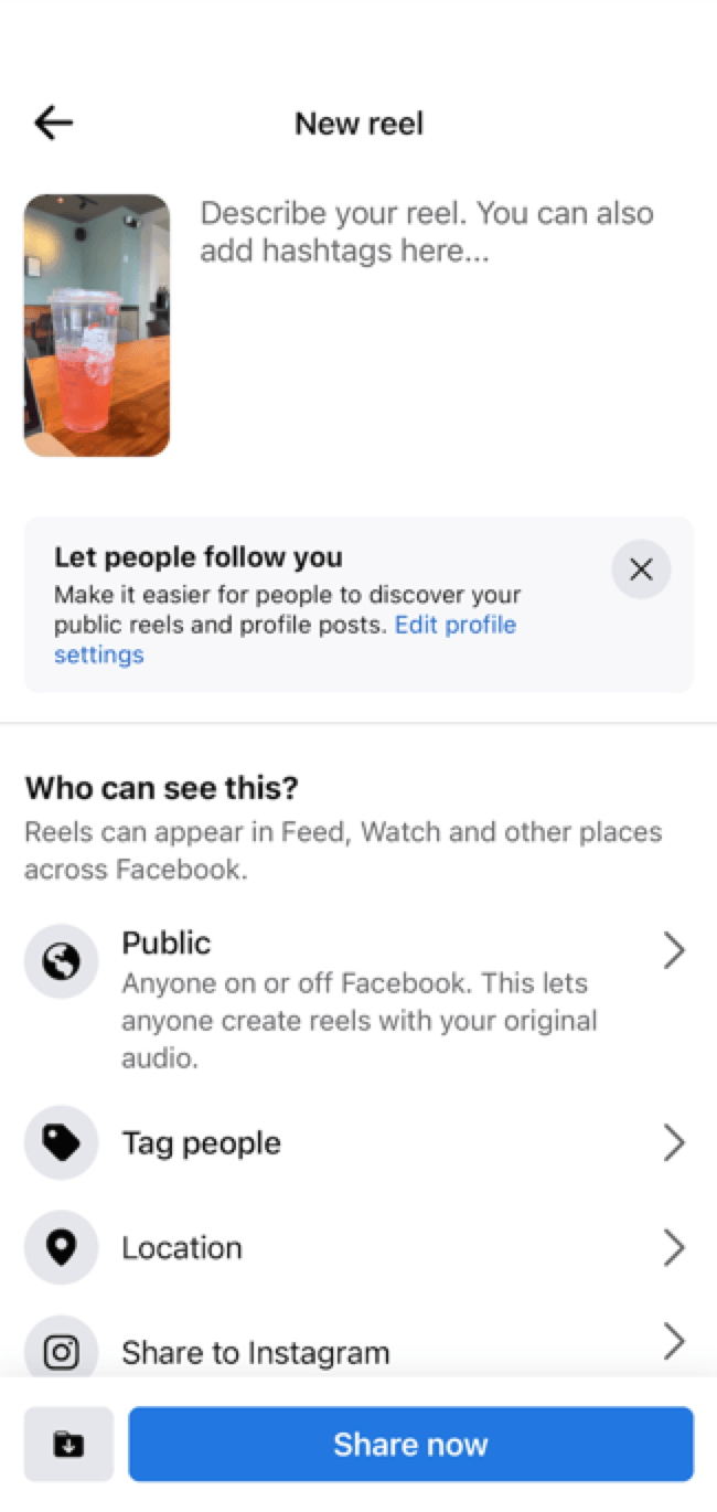 sharing facebook reel