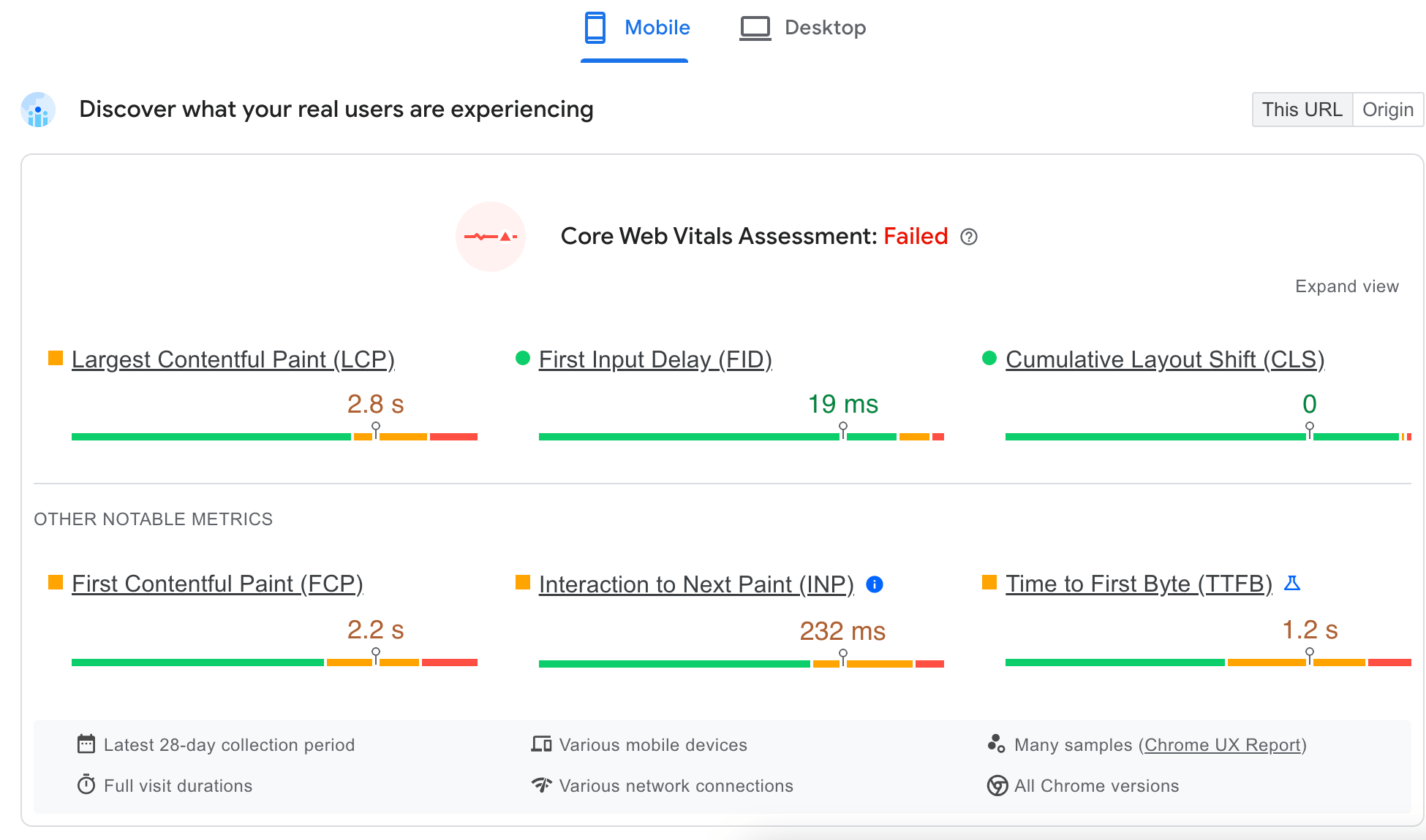 Google PageSpeed Insights data showing the load time of a transportation website