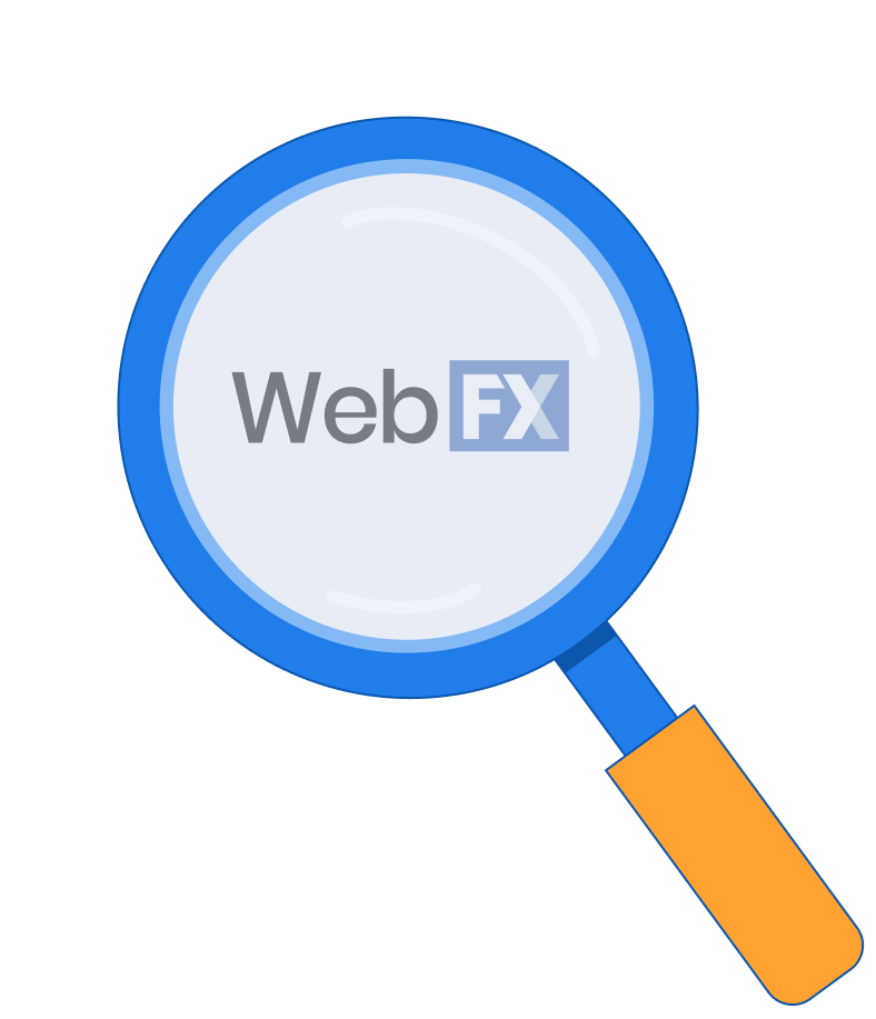 WebFX logo inside of a magnifying glass.