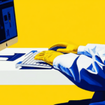 Person in lab coat using a computer