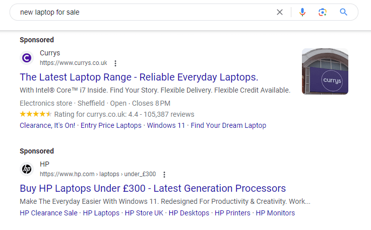 New laptop PPC ad example