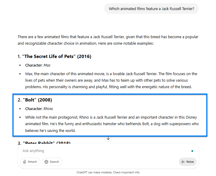 chatgpt example showing inaccurate results