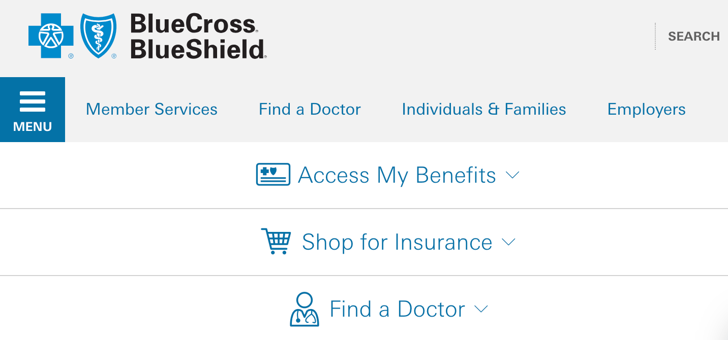 Homepage for BlueCross BlueShield