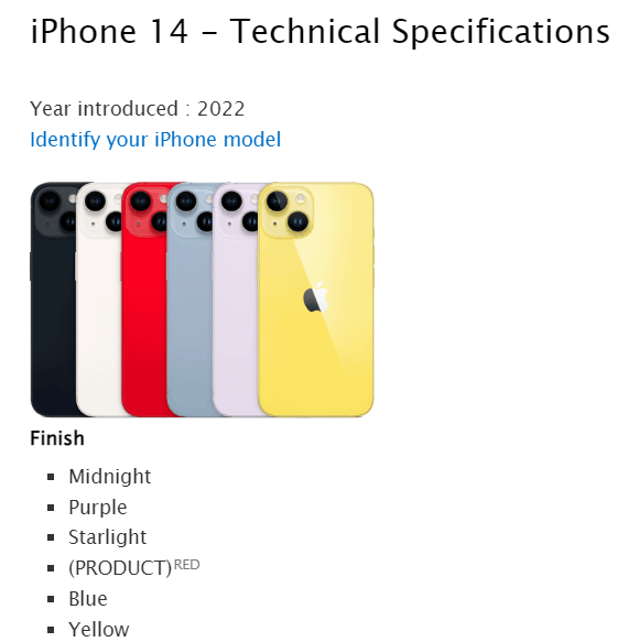 iPhone 14 - Technical Specifications