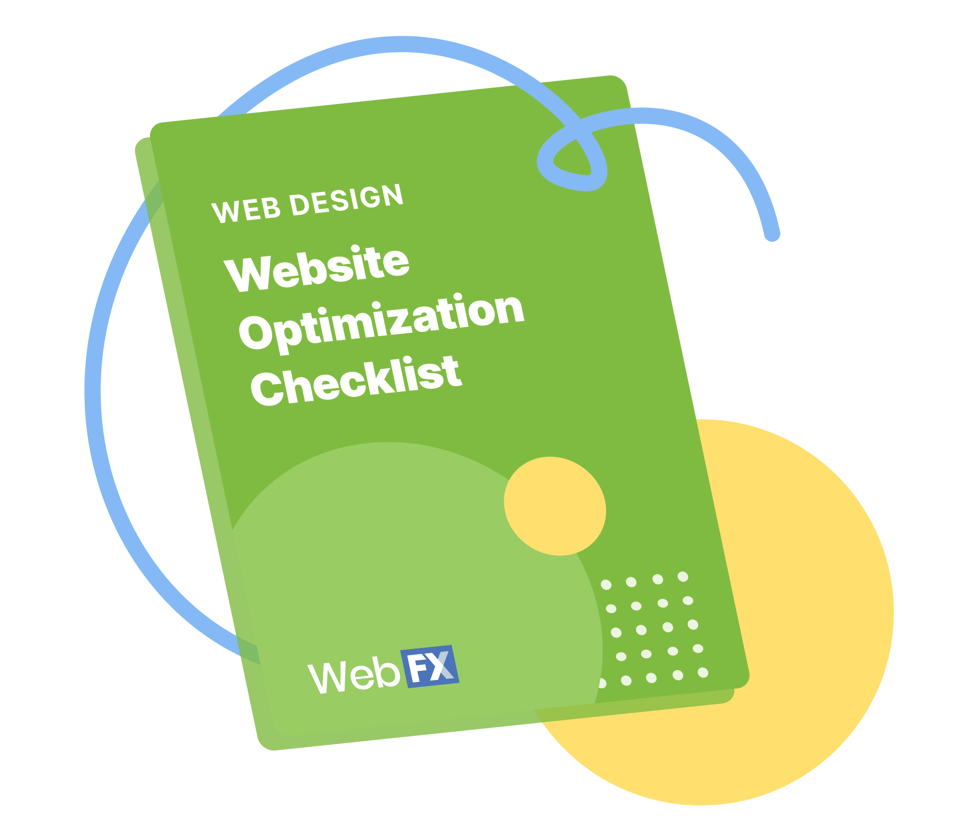 A notebook with the text "Web Design- Website Optimization Checklist" with a WebFX logo.