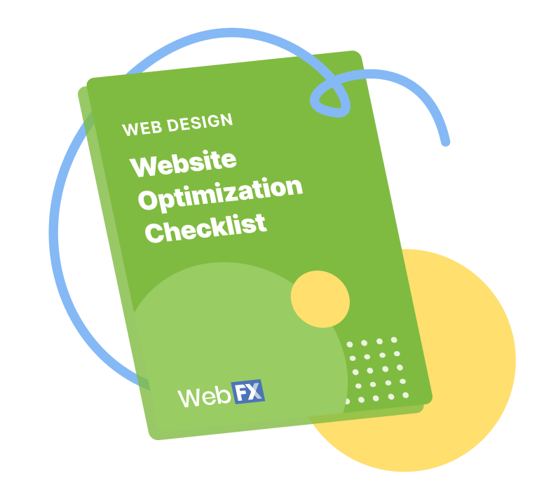 A notebook with the text "Web Design- Website Optimization Checklist" with a WebFX logo.