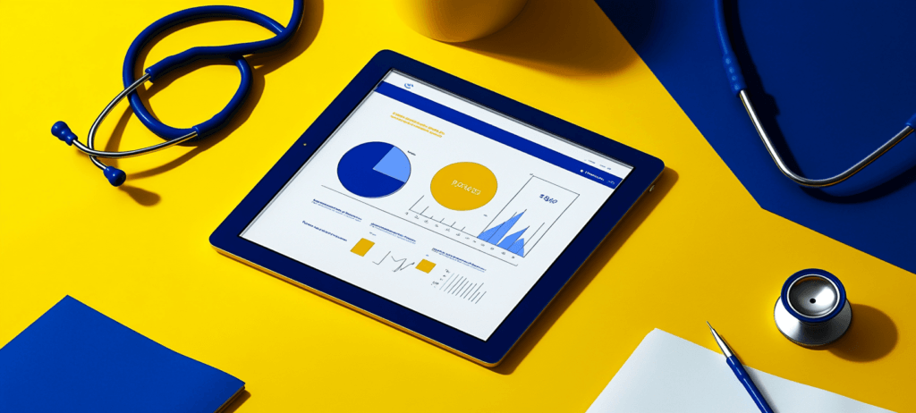 Tablet with medical data and stethoscope