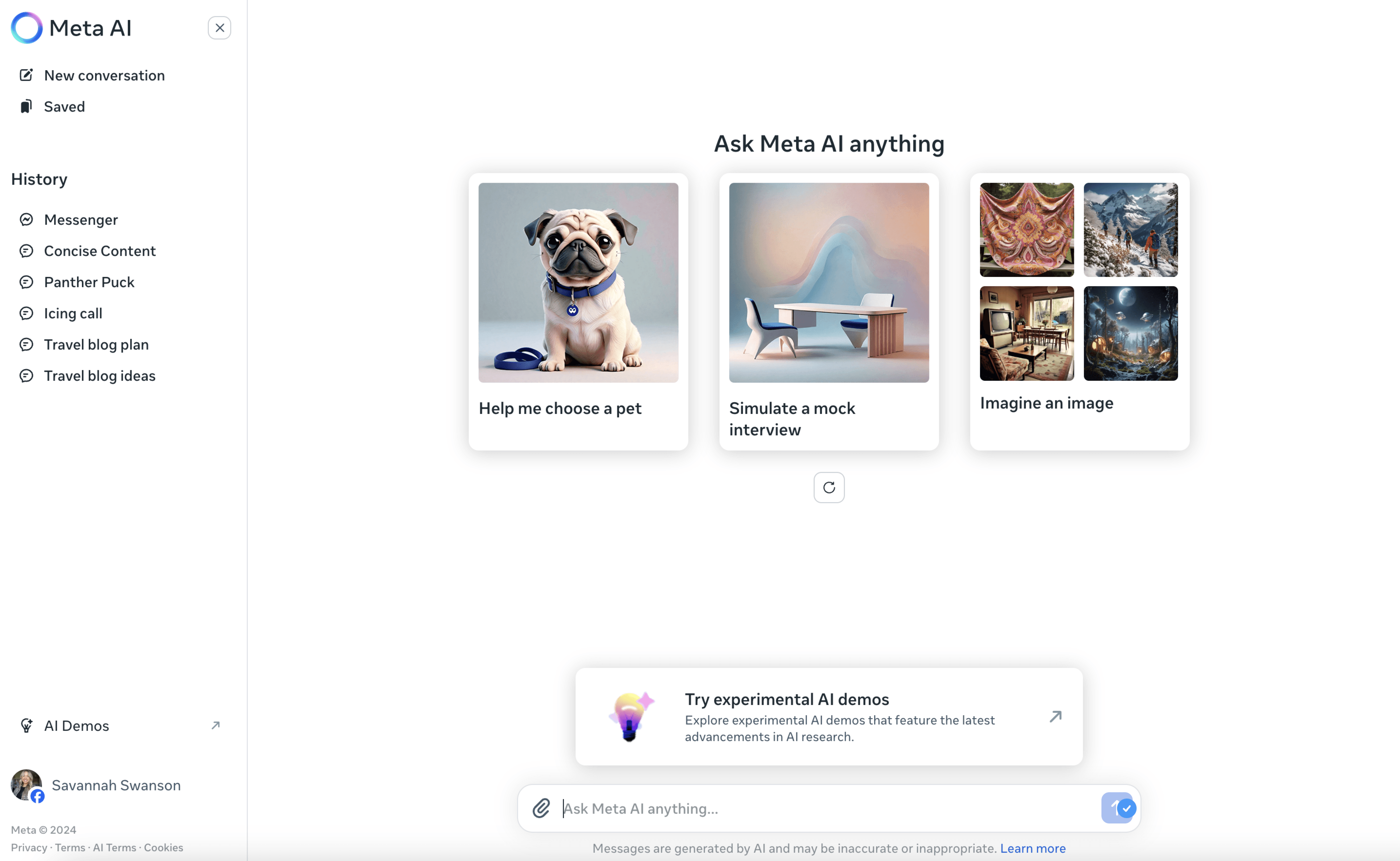 meta ai desktop view