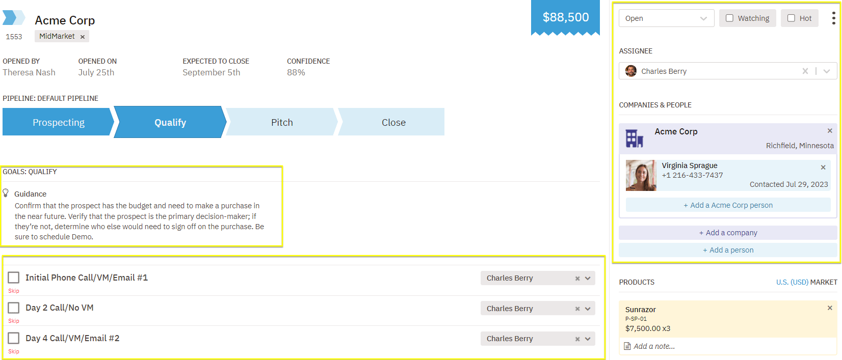 nutshell crm dashboard to track sales team activity