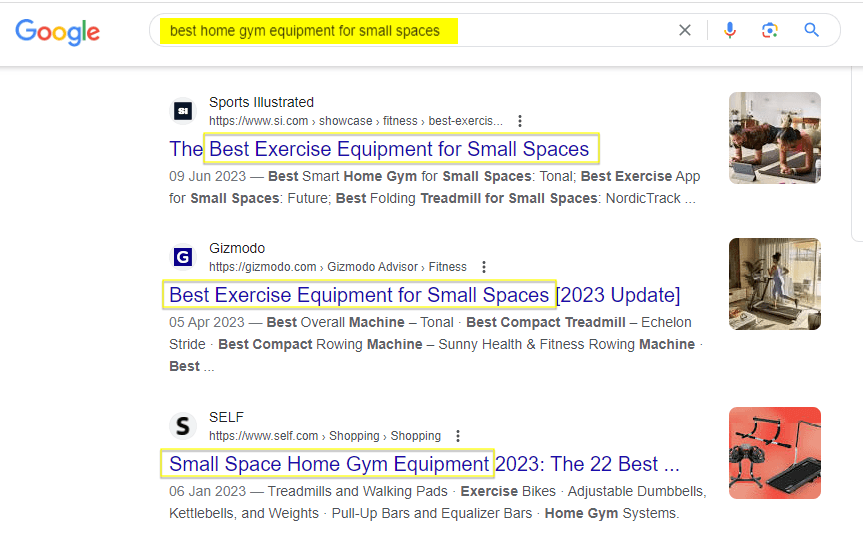 organic search results for best home gym equipment for small spaces