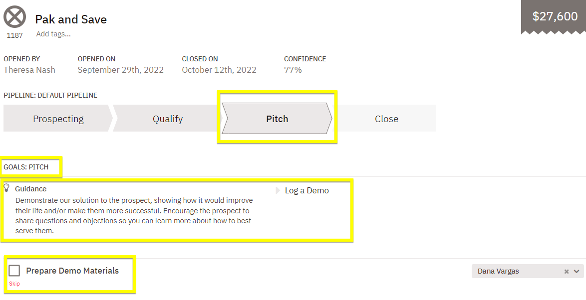 prepare a pitch crm dashboard example