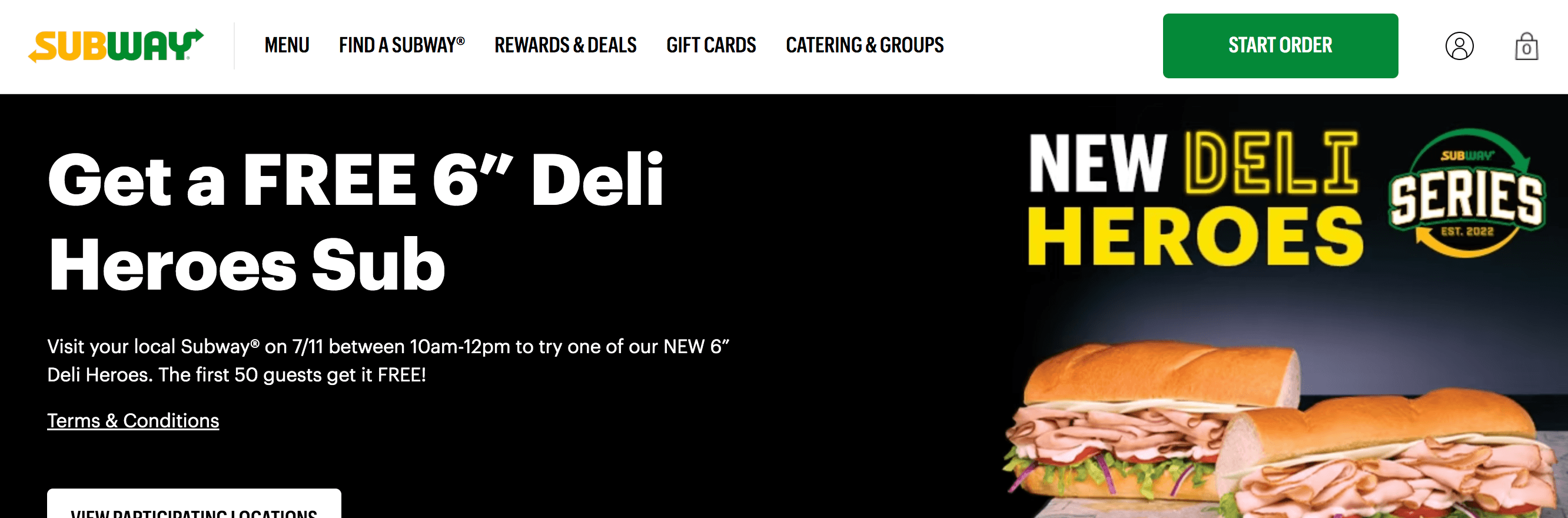 Homepage for Subway's website