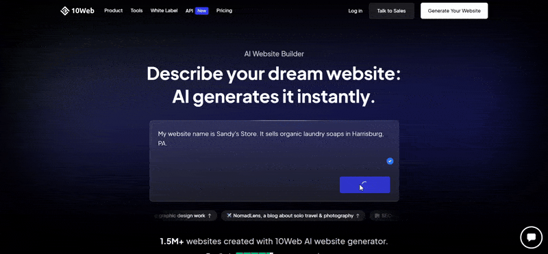 10web generating a website with AI