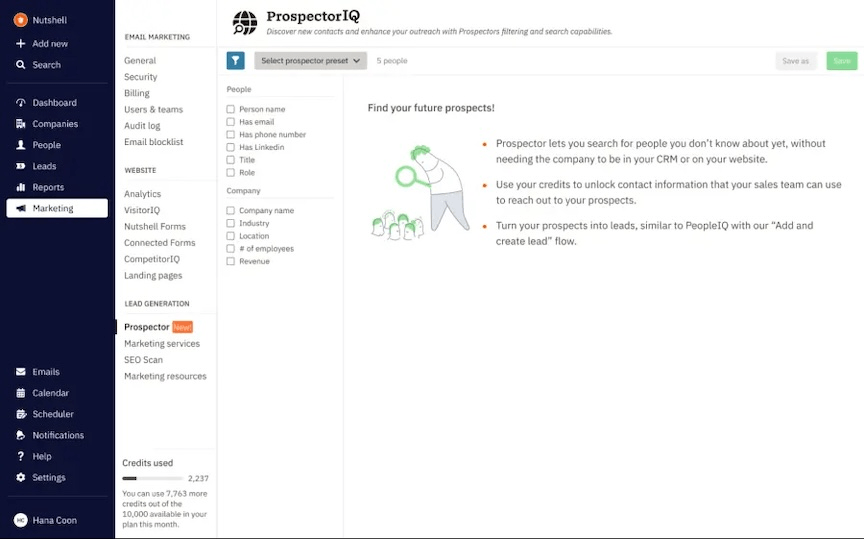 prospectorIQ interface