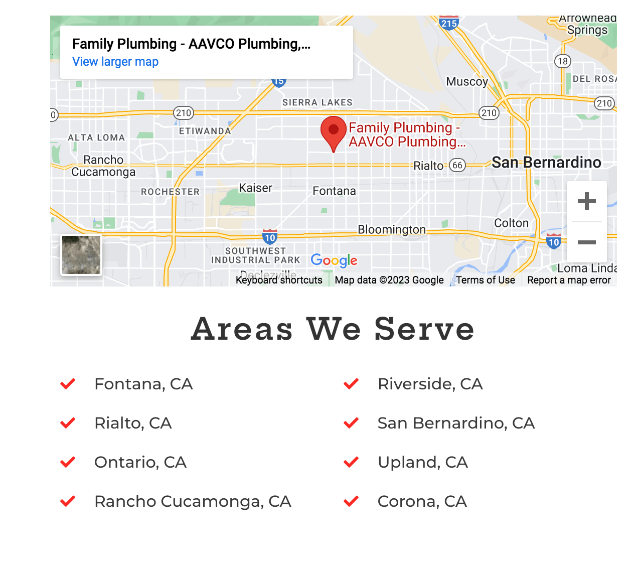 Service map featuring the locations where AAVCO works in California