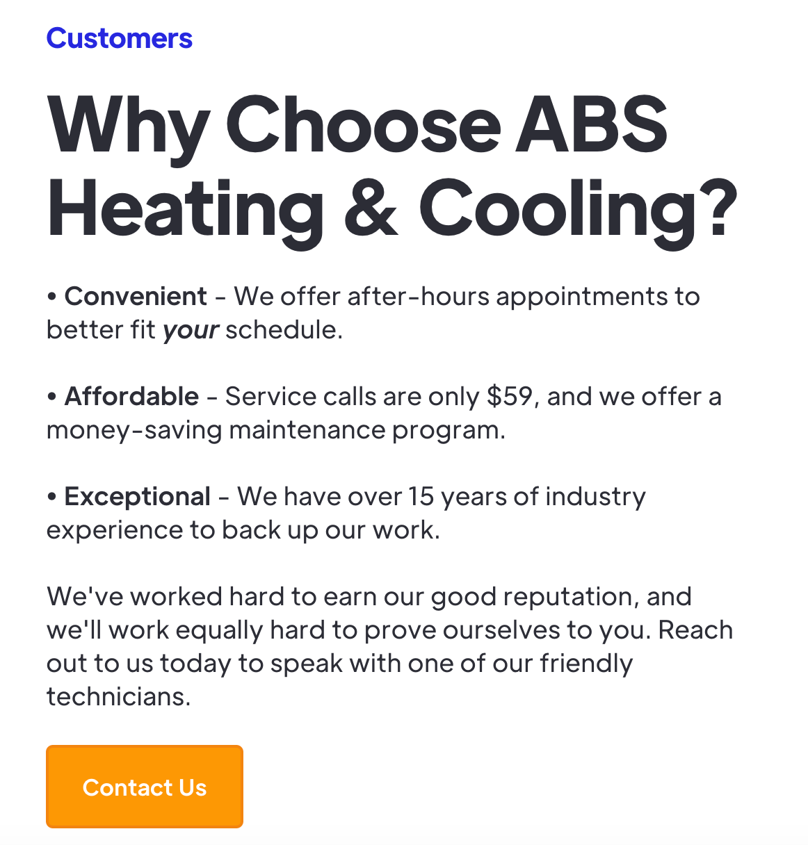 Short paragraphs of text on ABS's website