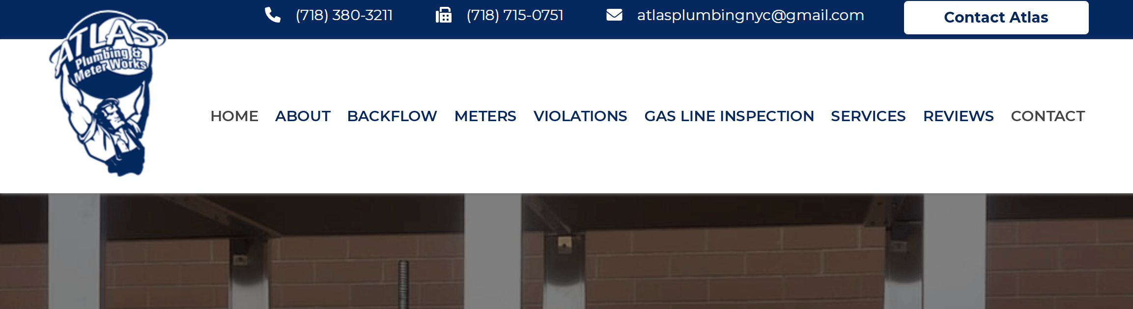 Navigation bar for Atlas plumbing showing their custom logo