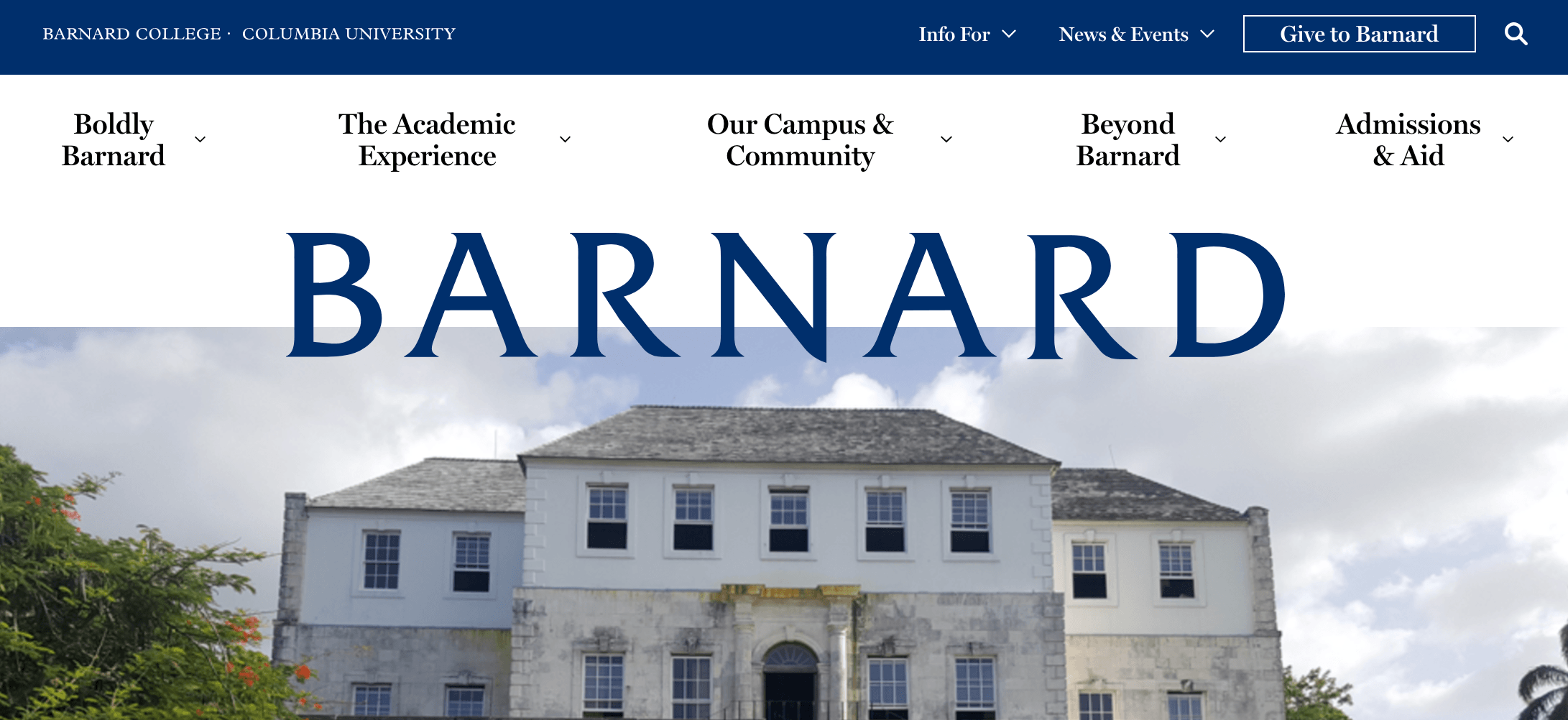 Homepage for Barnard College