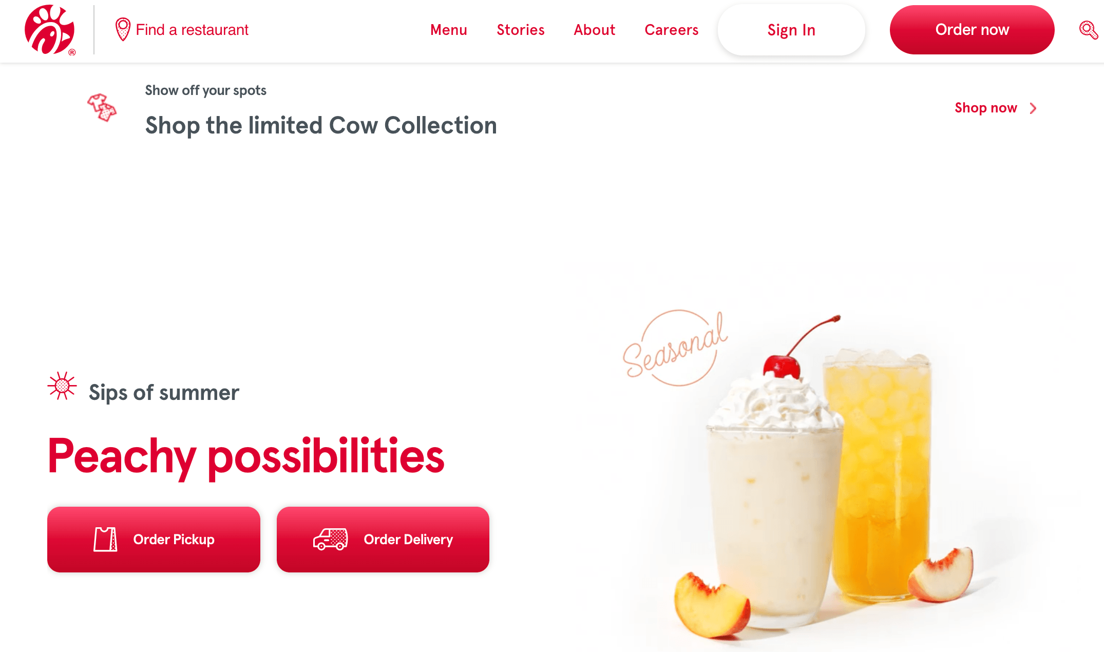 Homepage for Chick-fil-a