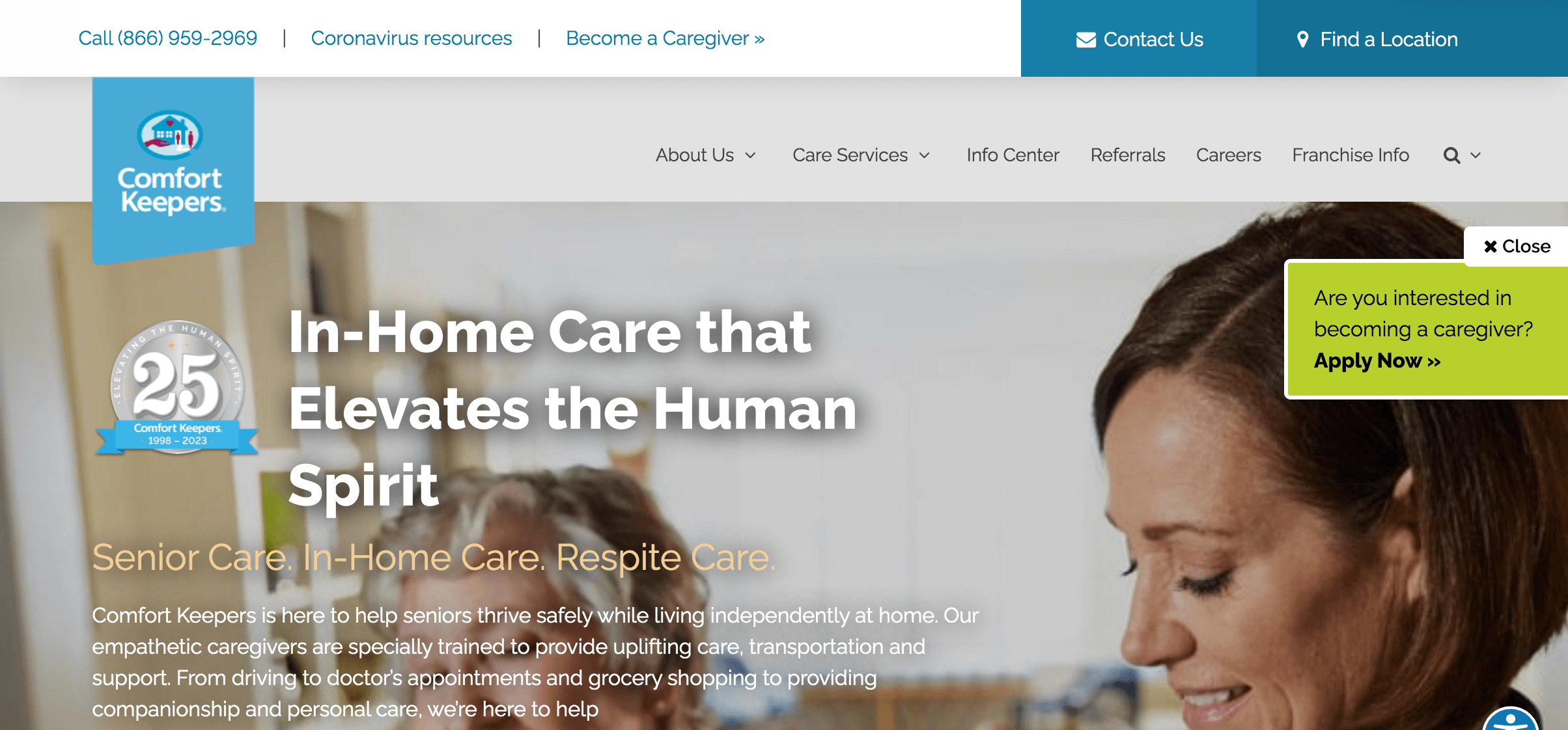 Homepage for Comfort Keepers