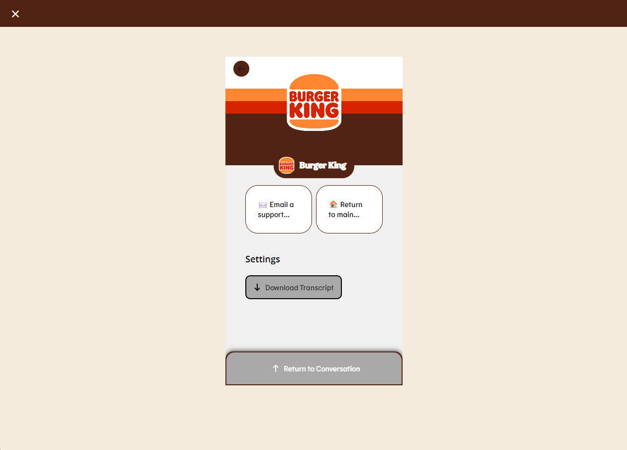 Contact us page on Burger King's website