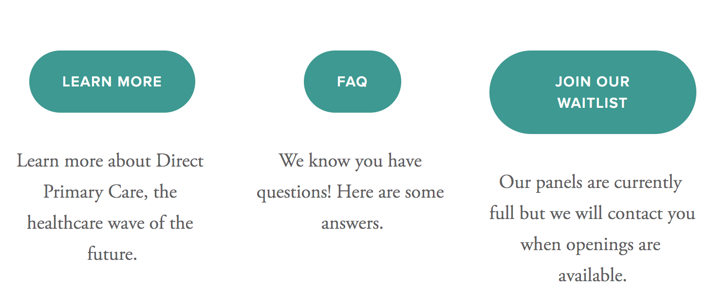 Teal call to action buttons directing users to complete actions