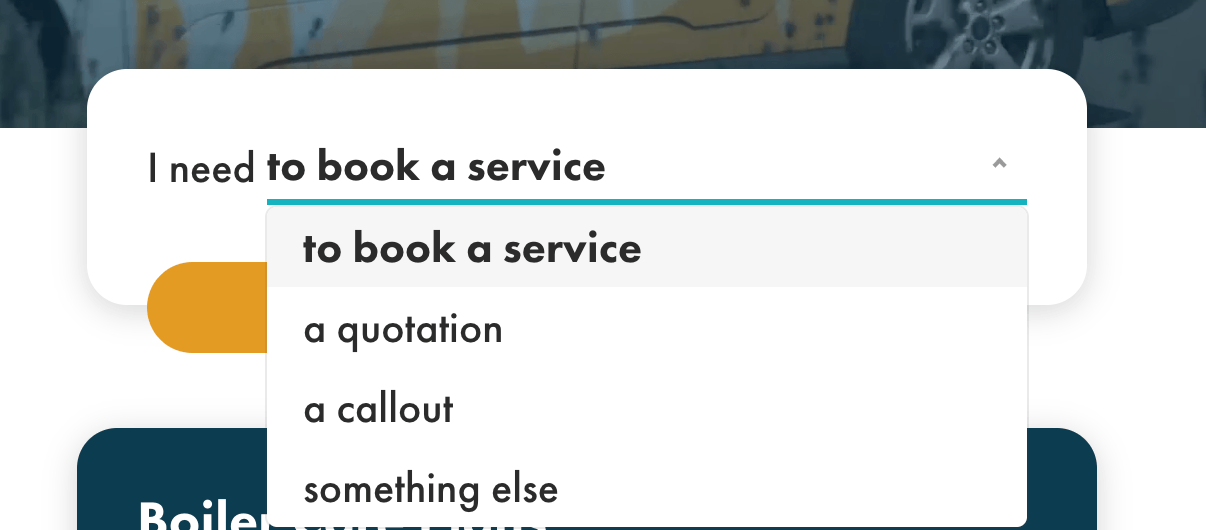 Drop down box shown for services