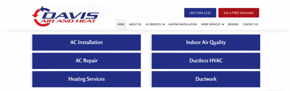 Service buttons on Davis Air's website