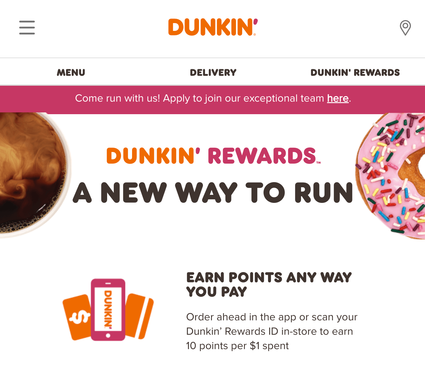 Dunkin homepage