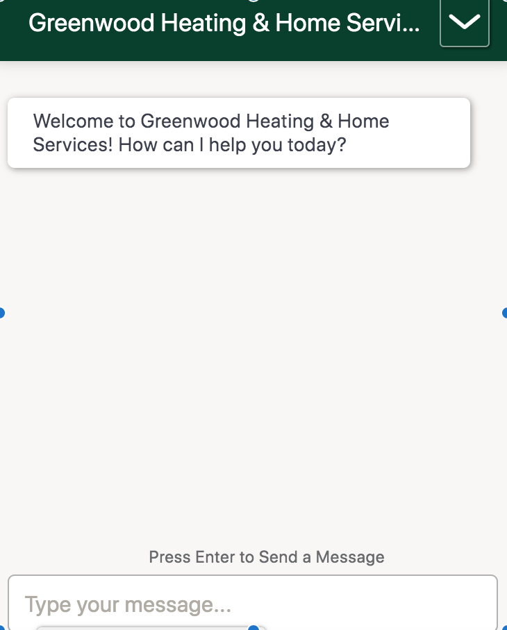 Chatbox greeting a user on Greenwood's website