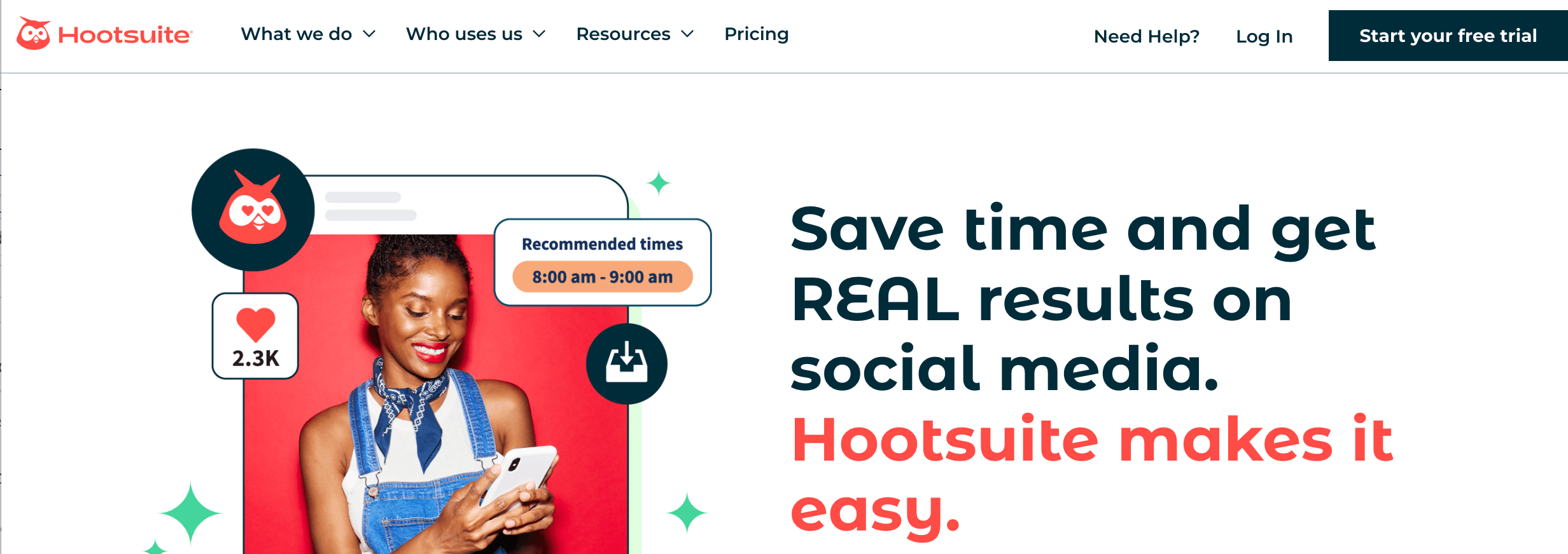 Homepage for Hootsuite