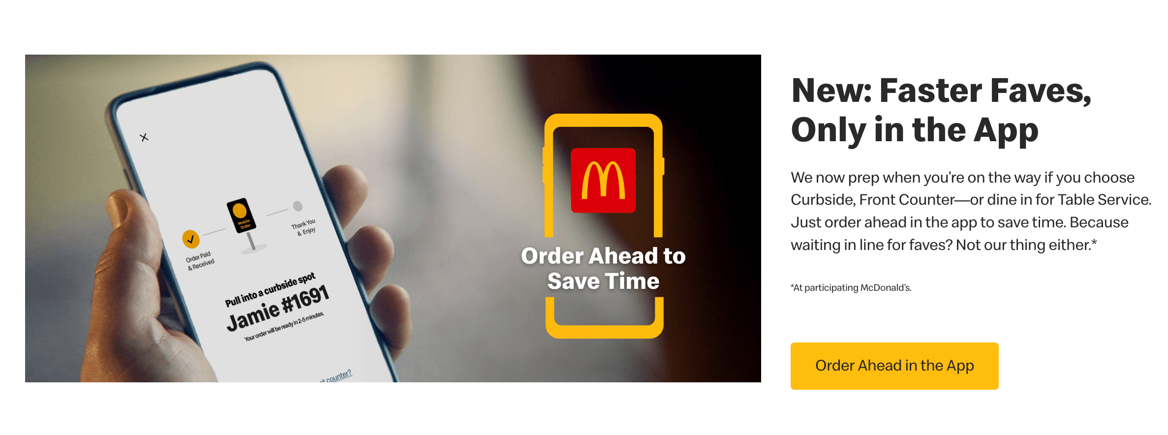 Yellow CTA button on McDonald's website