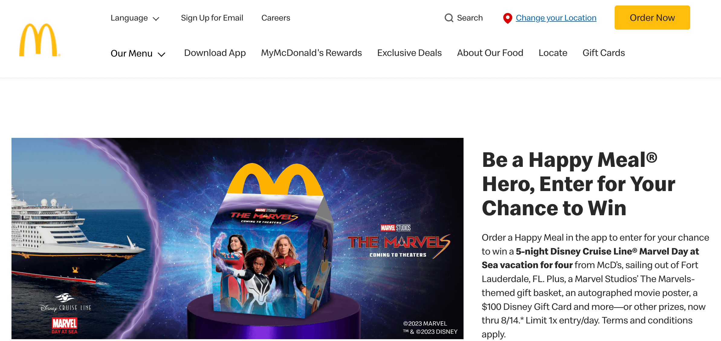 Homepage for McDonalds