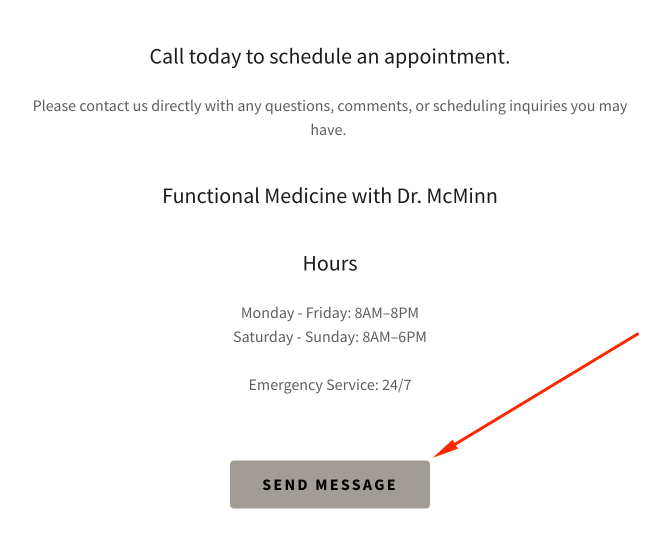Arrow pointing to a gray call to action button