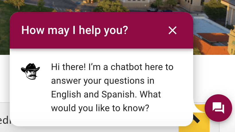 Chatbox on New Mexico State's website